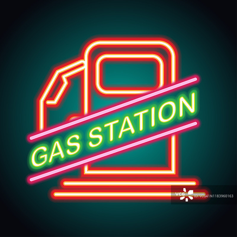 加油站霓虹灯招牌为加油站招牌。矢量图图片素材