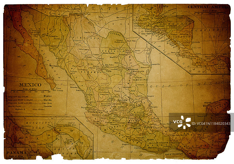 墨西哥和中美洲地图1898年图片素材