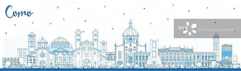 用蓝色建筑勾勒出科莫意大利城市的天际线。图片素材