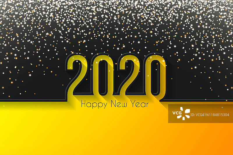 2020年新年快乐，金色闪光-黑色背景图片素材