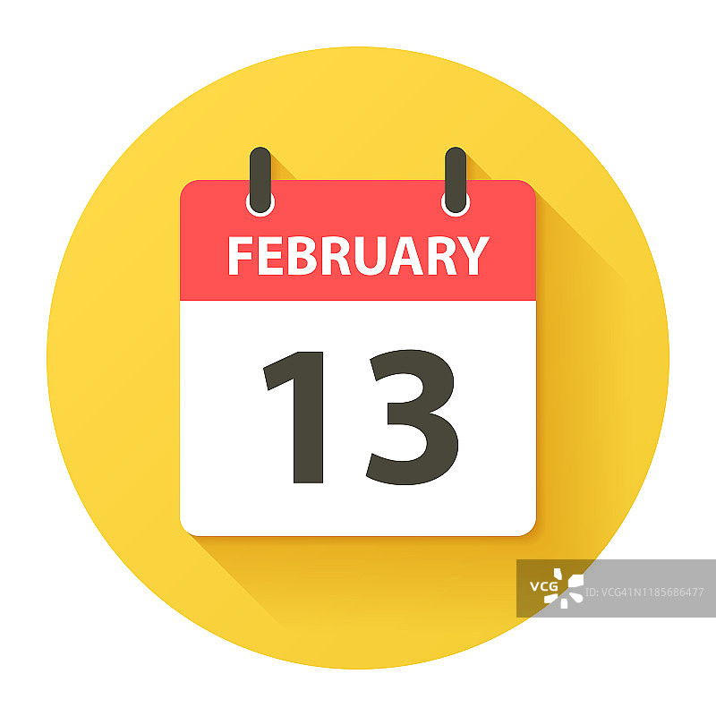 2月13日-圆日日历图标在平面设计风格图片素材