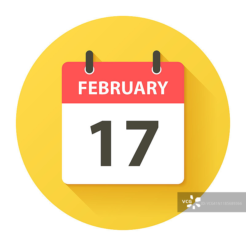 2月17日-圆日日历图标在平面设计风格图片素材