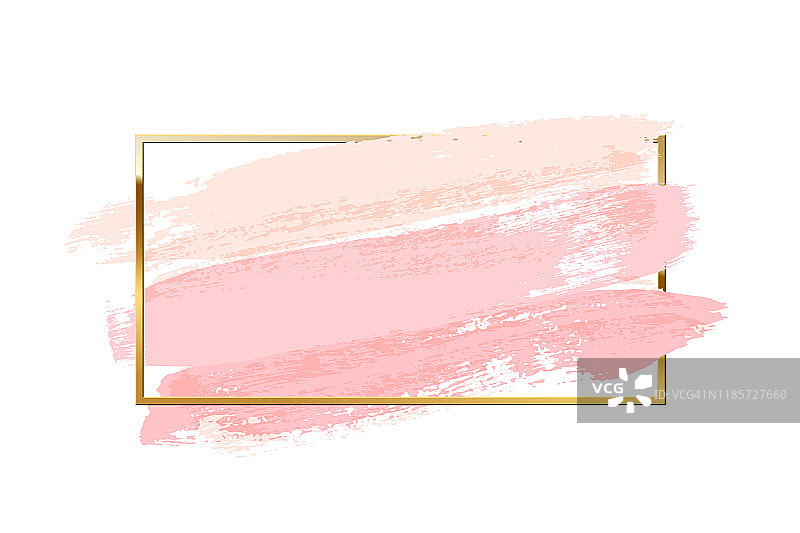 粉彩笔触矩形金色框架孤立在白色背景。矢量设计元素。图片素材