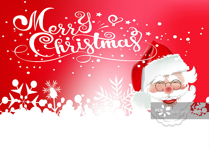 圣诞快乐!贺卡与圣诞老人在抽象的红色背景图片素材