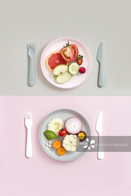 色彩缤纷的素食吃概念的静物生活。图片素材