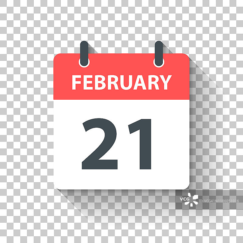 2月21日-每日日历图标在平面设计风格图片素材