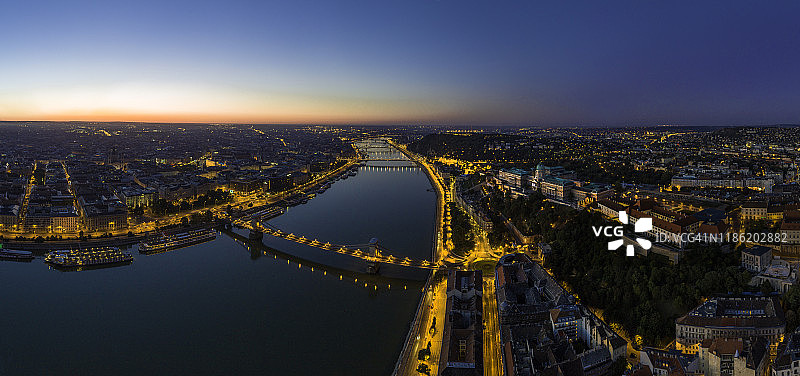 全景拍摄的杜纳贝河和布达佩斯城市景观，匈牙利图片素材