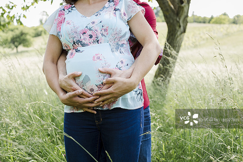 孕妇和男人抱着婴儿的肚子图片素材