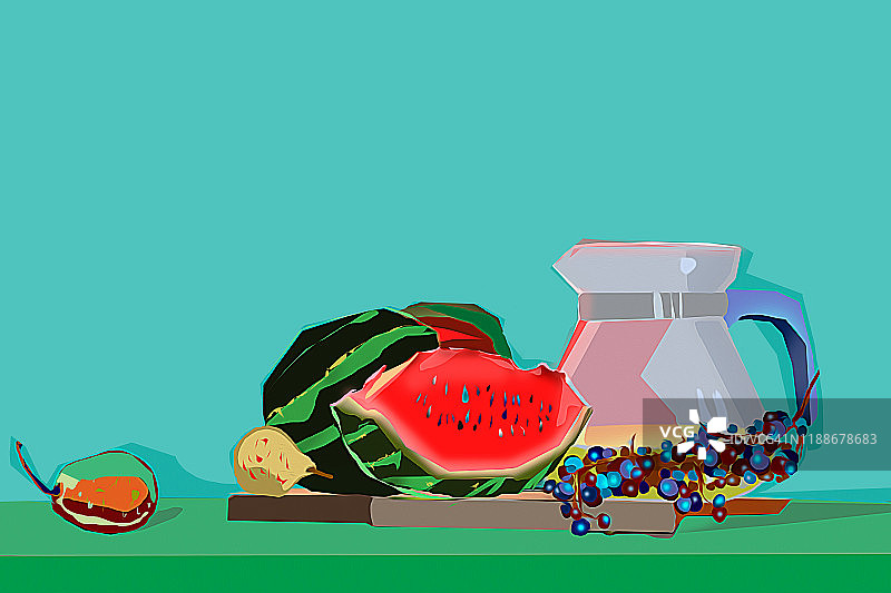 水果组成与大红色西瓜插图图片素材