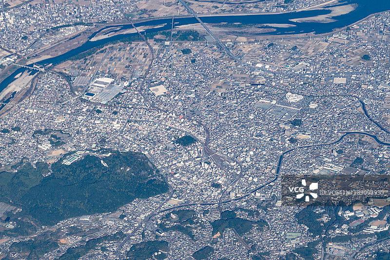 从飞机上俯瞰日本三重县伊势市图片素材