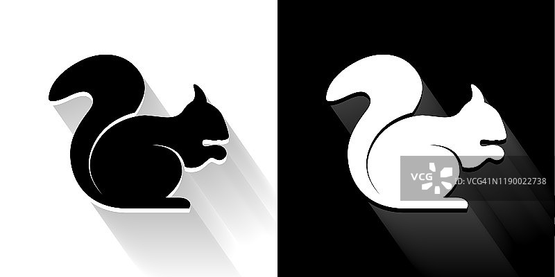 松鼠黑色和白色图标与长影子图片素材