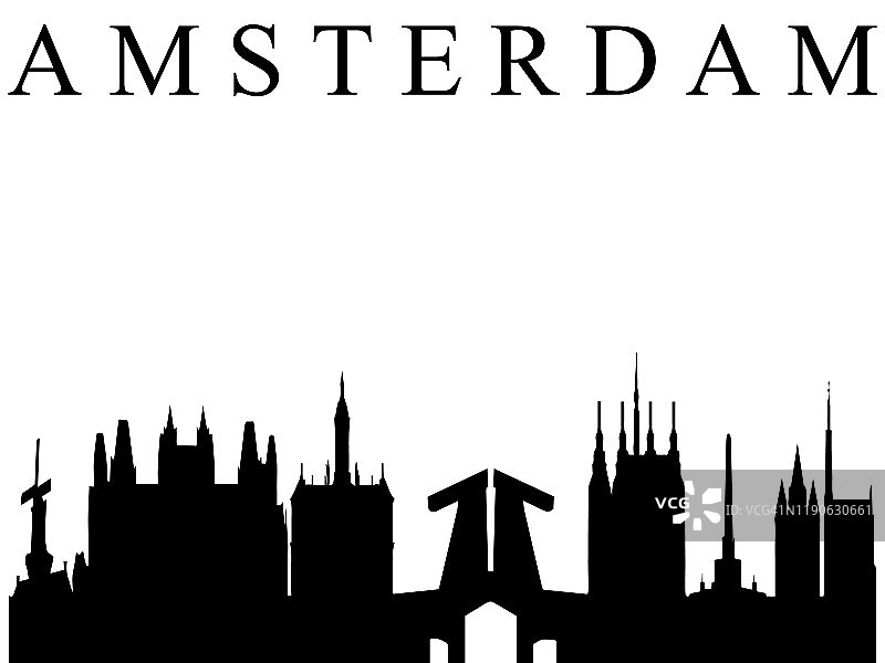 阿姆斯特丹的黑色城市剪影在白色的背景图片素材