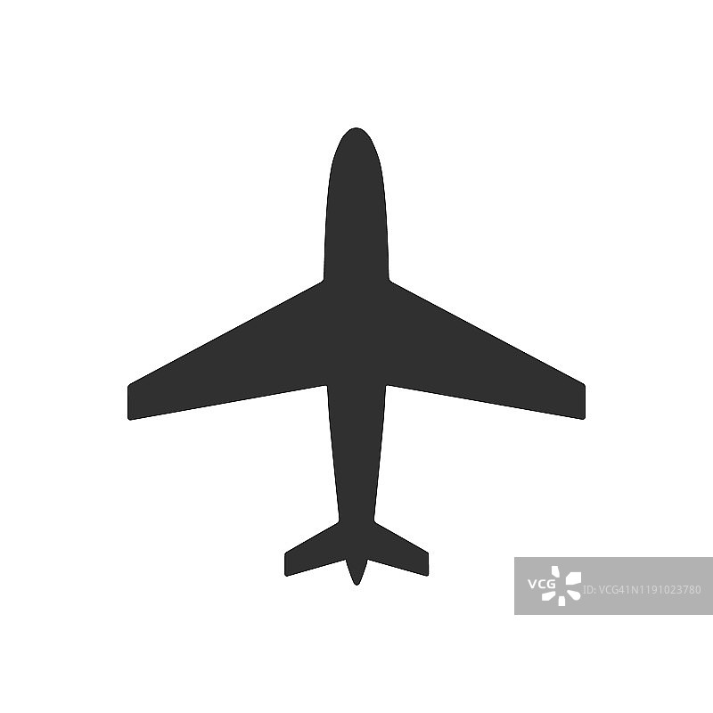 飞机飞行图标形状剪影。旅游喷气机标志符号标志。飞机，飞机，机场航空设计。矢量插图形象。孤立在白色背景上。图片素材