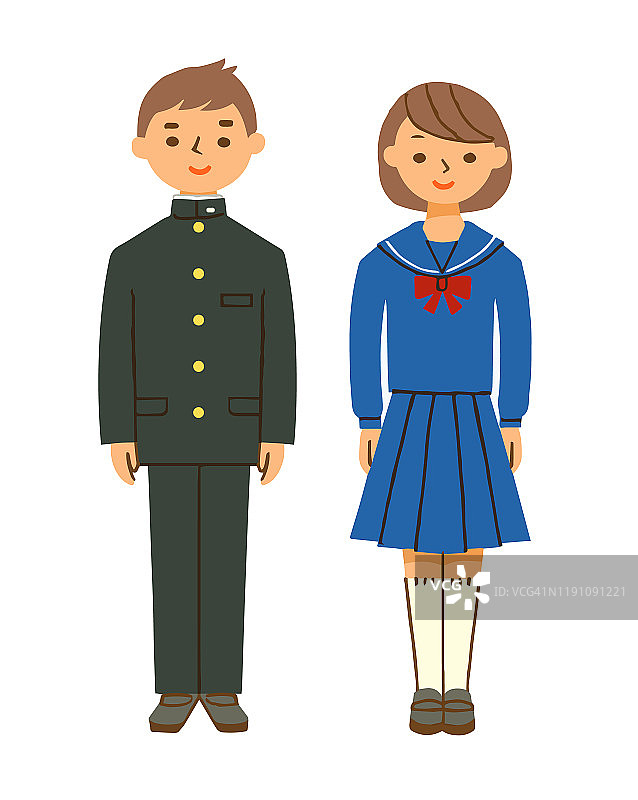 日本男孩和女孩穿着校服图片素材