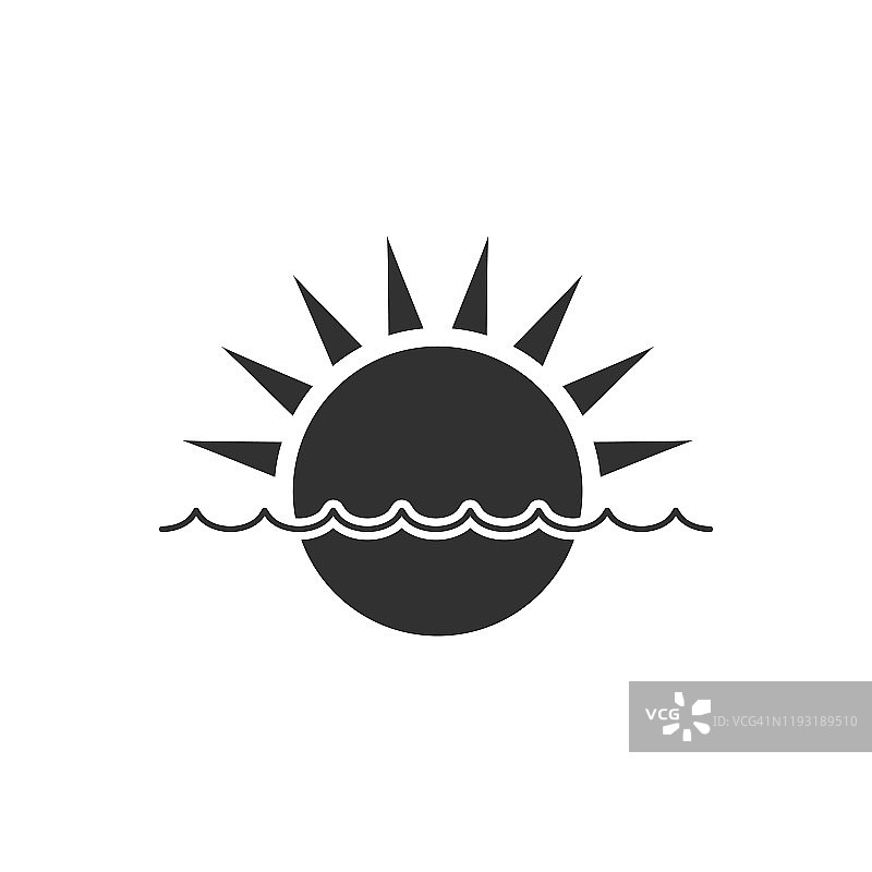 太阳和海浪的图标。股票矢量插图孤立的白色背景。图片素材
