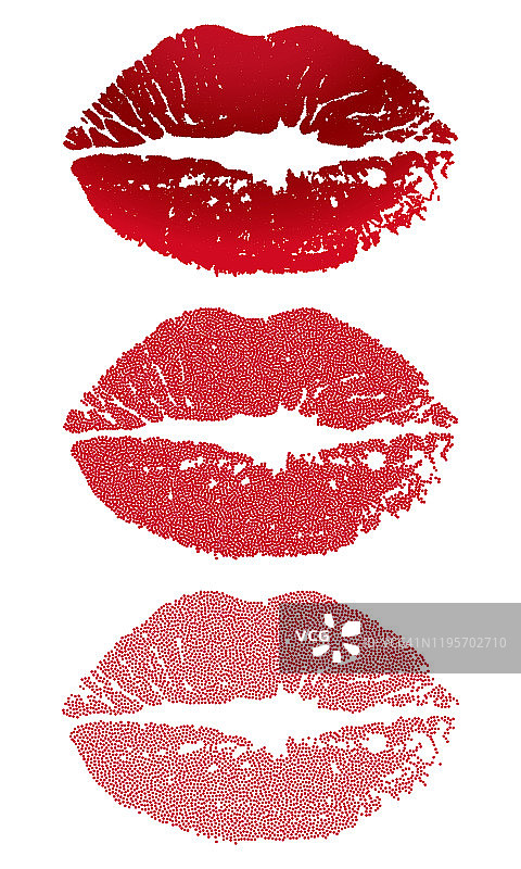 胭脂红口红亲吻印花点画效果图片素材
