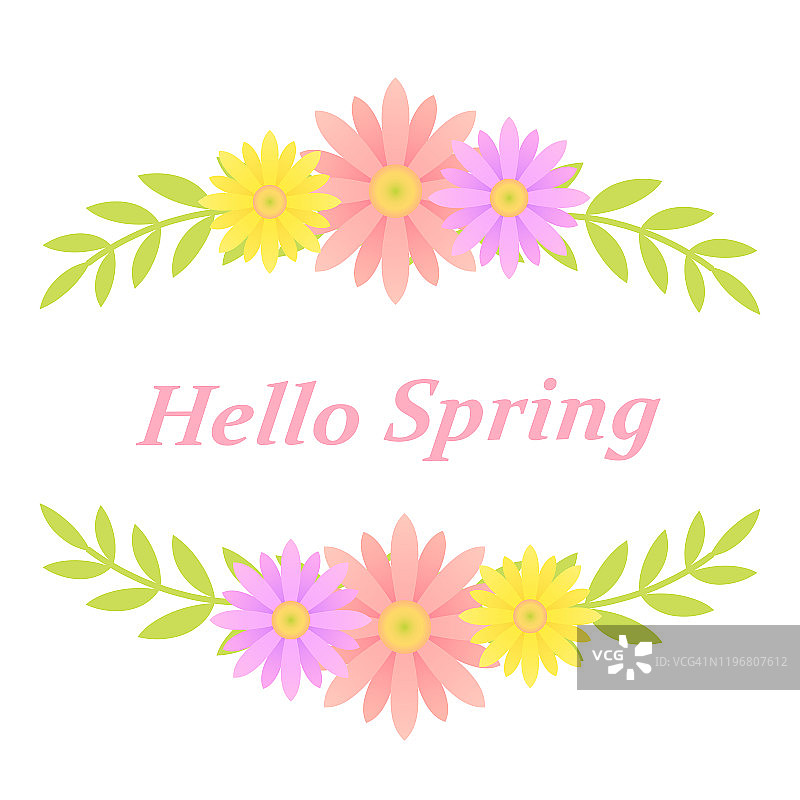 五彩缤纷的春季花框材料，装饰材料用花卉图案，插画图片素材