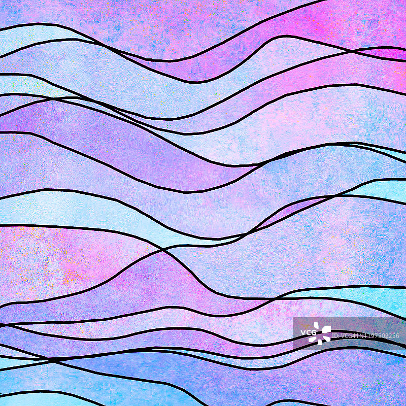 水彩透明波浪彩色背景。水彩手画波浪插图图片素材
