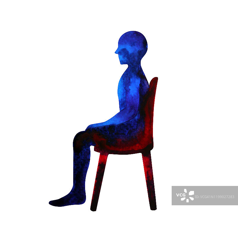 人体坐在椅子边摆姿势，抽象人体水彩画手绘插画设计图片素材
