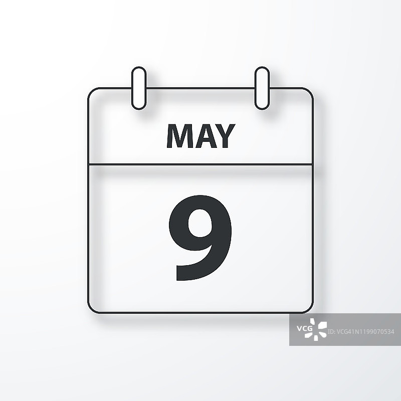 5月9日-每日日历-黑色的轮廓和阴影在白色的背景图片素材
