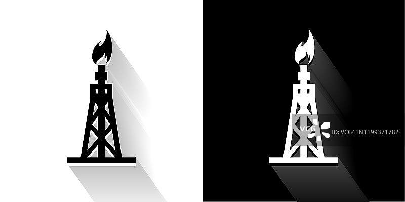 石油钻探黑色和白色图标与长影子图片素材