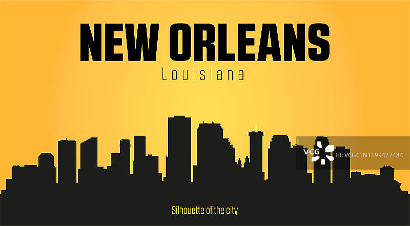 路易斯安那州新奥尔良市的轮廓和黄色背景。图片素材