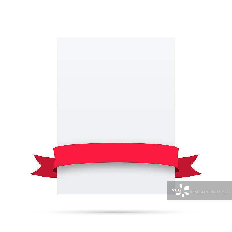 红色丝带上的空白白色标签-设计元素图片素材