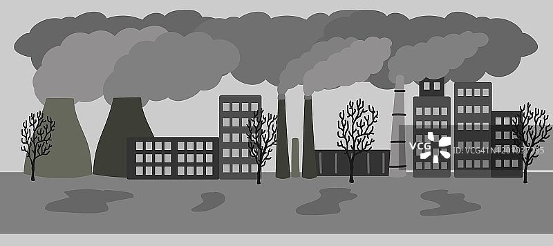 矢量平面插图与污染的城市与空气排放图片素材