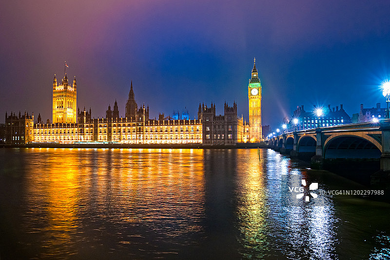 伦敦，大本钟和威斯敏斯特桥，英国图片素材