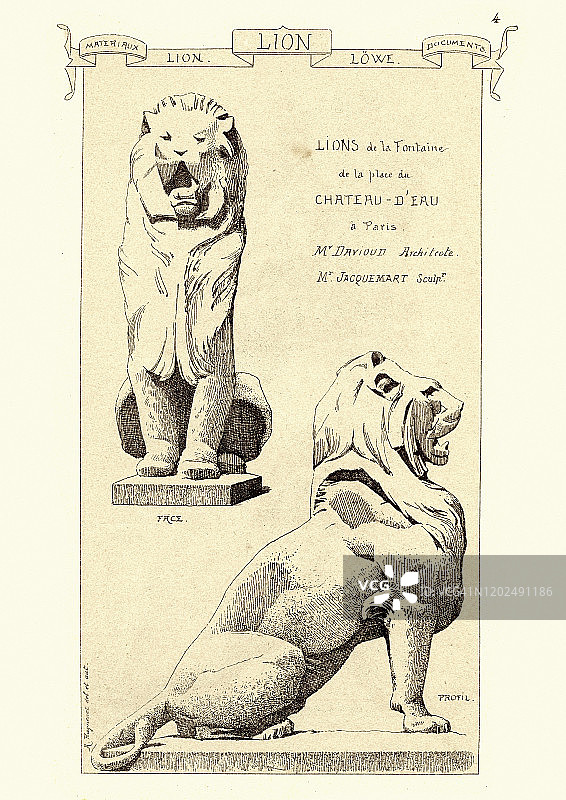 喷泉狮子，雕塑，雕像，19世纪图片素材