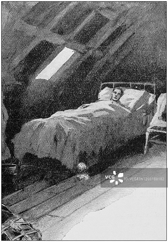 古董插图:男人在床上图片素材