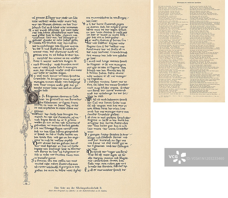 尼伯龙根手稿B (Codex sangallensis 857)， 13世纪，传真，1897年图片素材