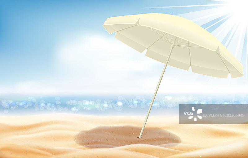 夏日海景，阳光明媚的沙滩带伞图片素材