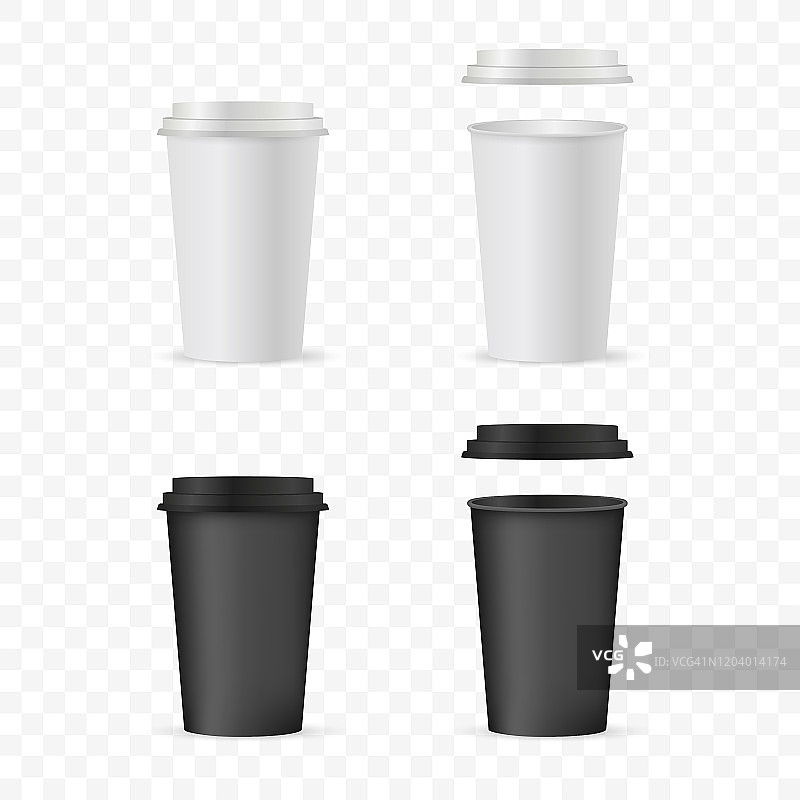 用棕色的咖啡帽和杯架来关闭外卖咖啡。孤立在白色背景上。矢量图图片素材
