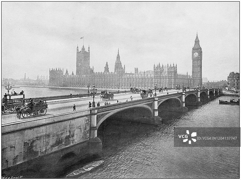 大英帝国的古老照片:议会大厦，威斯敏斯特，伦敦，英格兰图片素材
