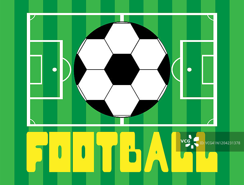 足球与场地标记和文字足球。运动矢量插图。图片素材