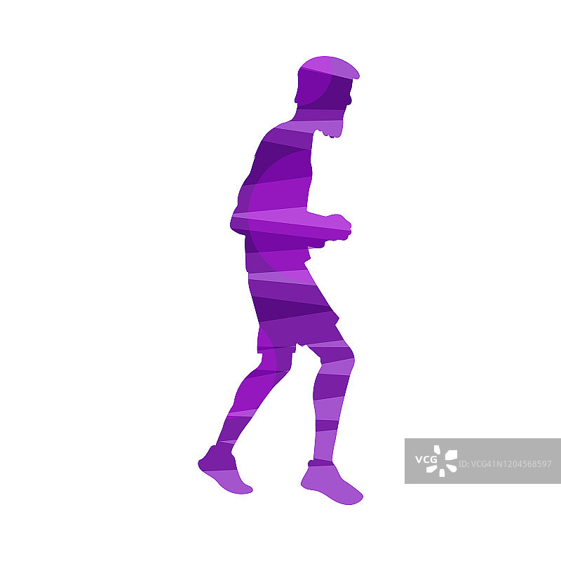 紫色轮廓的男性马拉松运动员孤立在白色的背景图片素材