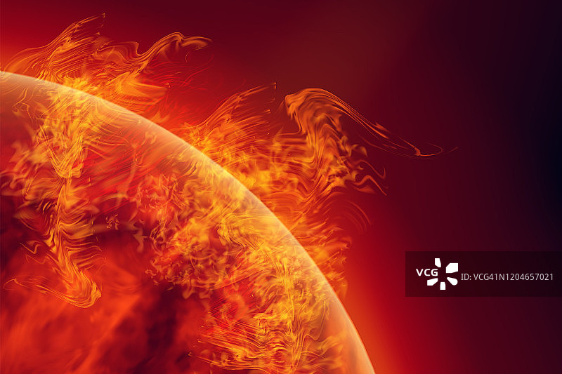科学背景-太空中的太阳活动。太阳表面有太阳耀斑，太阳燃烧。全球变暖。向量。图片素材