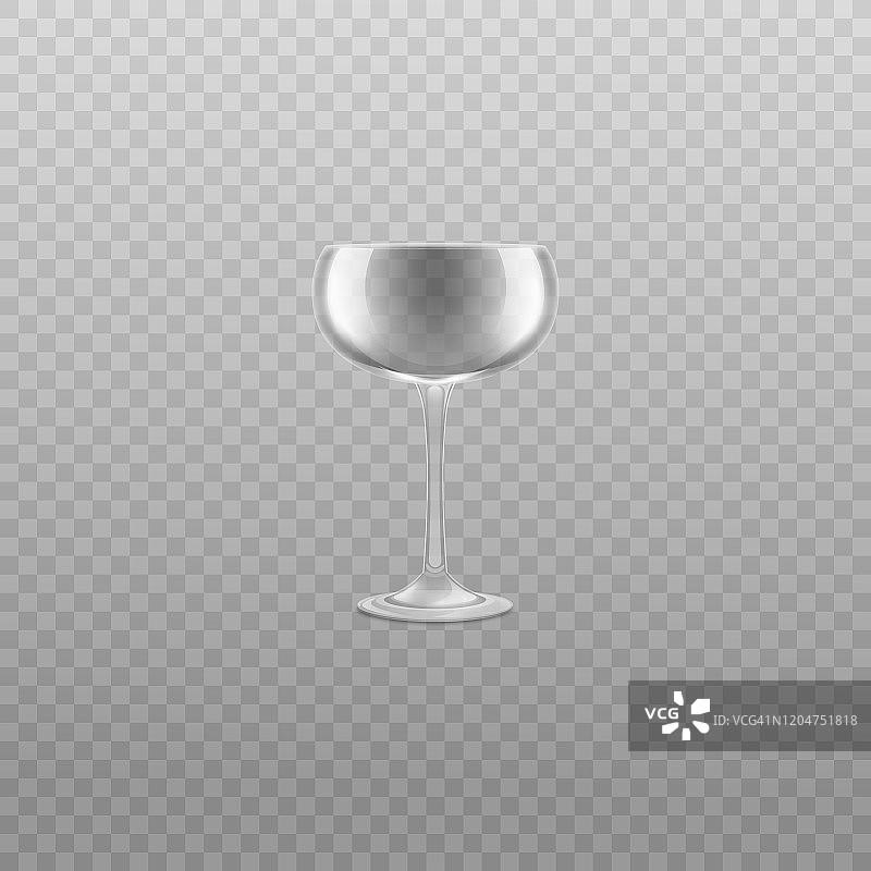 空的光滑的葡萄酒或香槟酒杯，现实的矢量插图孤立。图片素材
