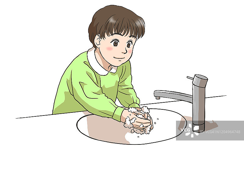 一个小男孩在洗手图片素材