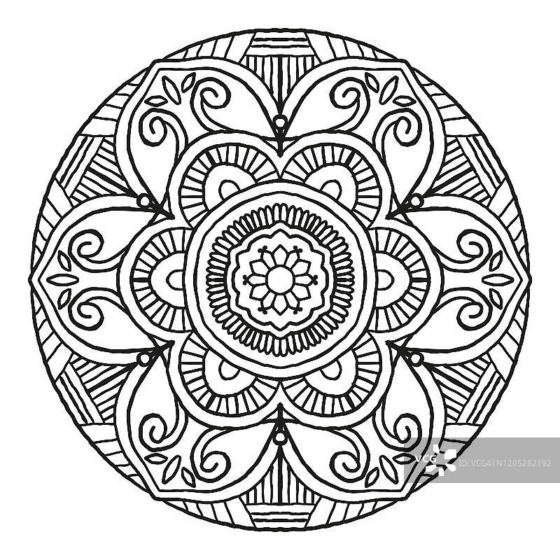 轮廓曼荼罗装饰圆形装饰，手绘风格-矢量东方装饰图片素材