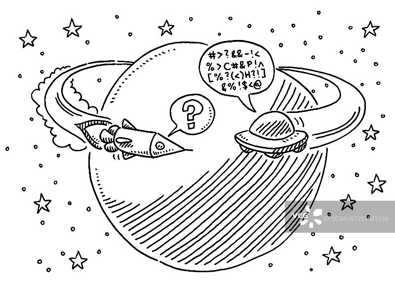 宇宙飞船遇到不明飞行物卡通图画图片素材