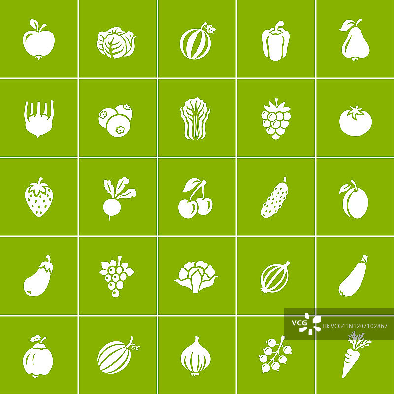 水果和蔬菜。有机食品图标设置。图片素材