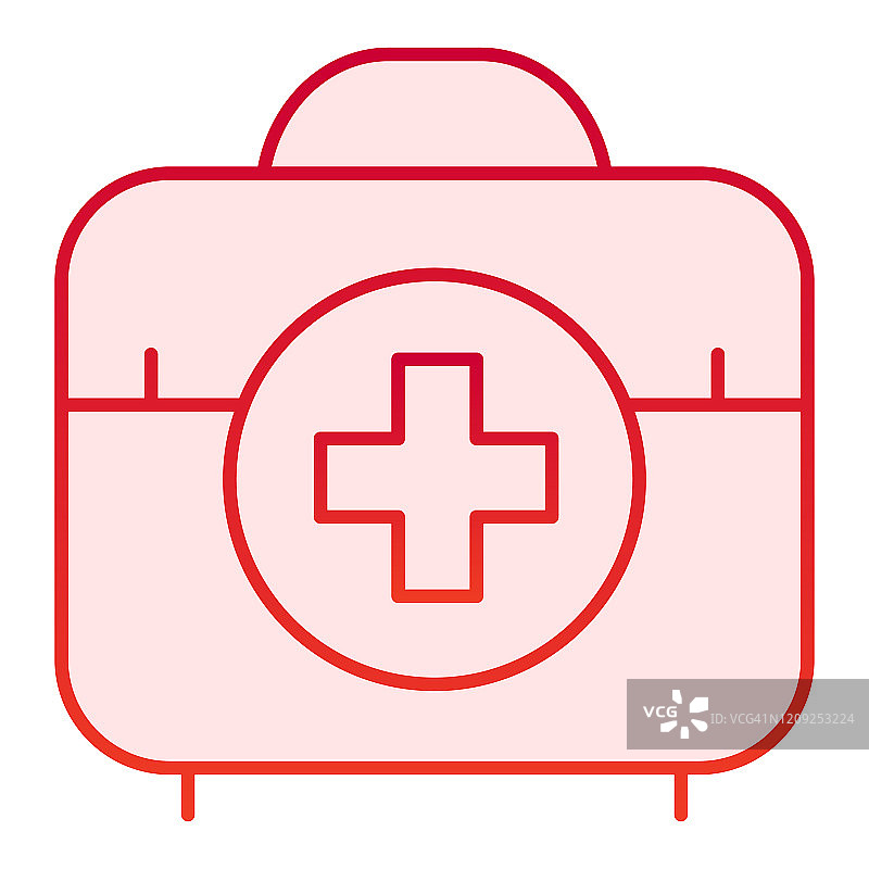 急救箱平面图标。医疗袋矢量插图孤立在白色。博士手提箱渐变风格设计，专为网页和应用设计。Eps 10。图片素材