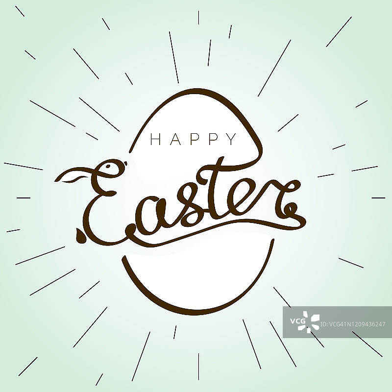 复活节快乐，兔子耳朵在鸡蛋后面剪影。基督教最大的复古风格节日横幅。向量图片素材