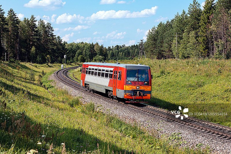 RA1级火车穿过美丽的夏日森林图片素材