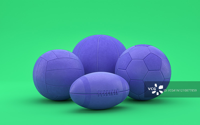 运动球和设备在平面单色红色场景，单色，3d渲染图片素材