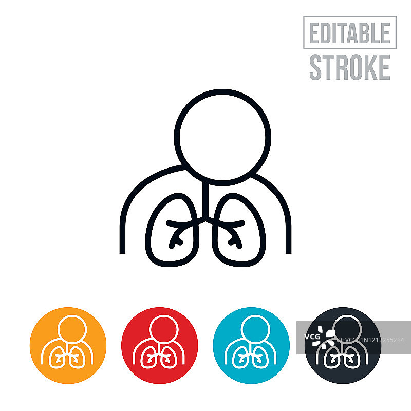 呼吸疾病细线图标-可编辑的中风图片素材