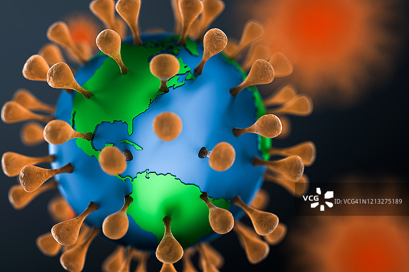 地球得到冠状病毒，3d渲染图片素材