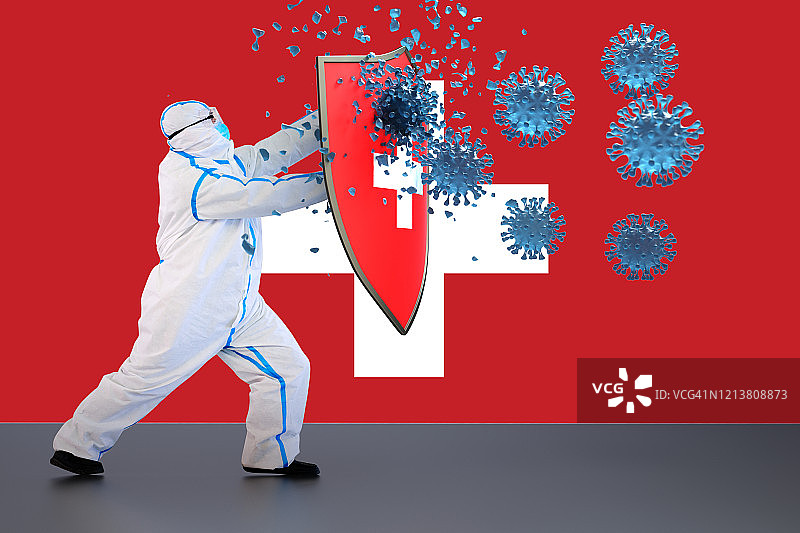 防护冠状病毒的卫生盾牌，3d渲染图片素材